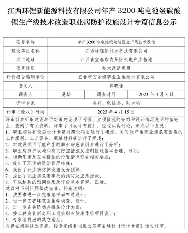 江西環(huán)鋰新能源科技有限公司年產(chǎn)3200噸電池級(jí)碳酸鋰生產(chǎn)線技術(shù)改造職業(yè)病防護(hù)設(shè)施設(shè)計(jì)專篇信息公示.jpg